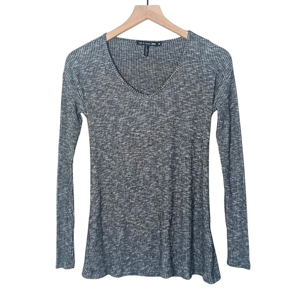 rag & bone Jean Womens V-Neck T-Shirt Black Gray Ribbing Cutout Back Size XS - Picture 2 of 10